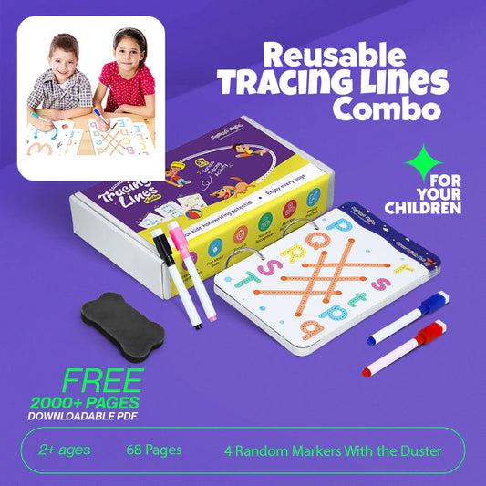 68 Pages Reusable Tracing Line Book For 2+ Years Kids